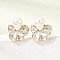 Brass Enamel Stud Earrings, Flower, with ABS Plastic Pearl, Cadmium Free & Lead Free, Rack Plating, Long-Lasting Plated, Golden, 14x12.5mm