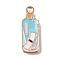 Alloy with Enamel Pendants, Nautical Charms, Light Gold, Sky Blue, Message Bottle, 21.5x8x1.5mm, Hole: 1.8mm