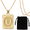 1Pc Brass Pendants, 1Pc Brass Cable Chain Necklaces, 1Pc Rectangle Velvet Pouches, Letter U, 23~445x15.5~70x2mm