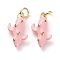 Brass Micro Pave Clear Cubic Zirconia Pendants, with Jump Rings, with Enamel, Cactus, Real 18K Gold Plated, Pink, 17x9x4.5mm, Jump Ring: 5x1mm, 3mm Inner Diameter