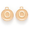 Golden Plated Alloy Enamel Charms, Cadmium Free & Lead Free, Enamelled Sequins, Flat Round with Letter, Wheat, Letter.O, 14x12x2mm, Hole: 1.5mm