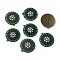 Alloy Enamel Pendants, with Rhinestone, Antique Bronze, Flat Round with Flower, Medium Sea Green, 30x27.5x3.5mm, Hole: 1.5mm