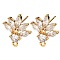Flower Brass Micro Pave Cubic Zirconia Stud Earring Findings, with Loop, Long-Lasting Plated, Nickel Free, Real 18K Gold Plated, Clear, 18.5x15.5mm, Hole: 1.5mm, Pin: 0.9x12mm