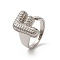 Letter Brass Micro Pave Clear Cubic Zirconia Open Cuff Ring for Women, Platinum, Letter F, 19.5x14.5mm, US Size 6(16.5mm)