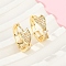 Brass Clear Cubic Zirconia Hoop Earrings, Bowknot, Real 18K Gold Plated, 16.5x6x17mm