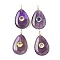 Natural Amethyst Pendants, Teardrop Charms with Brass Micro Pave Cubic Zirconia Findings, Golden, The Color Of Zircon Is Random, 31x18x7mm, Hole: 3x2mm