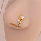 Brass Pave Clear Cubic Zirconia U Shaped Clip on Nose Rings, Golden, Flower, 12x5mm