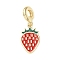 Brass Enamel Fruit European Dangle Charms, Red Strawberry Large Hole Pendants, Real 18K Gold Plated, 32mm, Hole: 4.7mm