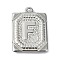 Anti-Tarnish 304 Stainless Steel Pendants, Rectangle with Letter Charm, Letter F, 24.5x18x3mm, Hole: 1.8mm