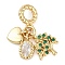 Rack Plating Brass Clear & Green Cubic Zirconia European Dangle Charms, Heart & Tree & Oval Large Hole Pendants, Long-Lasting Plated, Cadmium Free & Lead Free, Real 18K Gold Plated, 27mm, Hole: 4.5mm