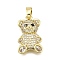 Brass Micro Pave Cubic Zirconia Pendants, Bear, Long-Lasting Plated, Lead Free & Cadmium Free, Rack Plating, Real 18K Gold Plated, 22x13x4.5mm, Hole: 6x3mm