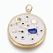 Brass Cubic Zirconia Pendants, with Enamel, Flat Round with Dipper, White, Golden, 27.5x24x2mm, Hole: 3mm