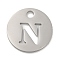 Non-Tarnish 304 Stainless Steel Pendants, Stainless Steel Color, Flat Round with Letter, Letter N, 19x1.2mm, Hole: 2.5mm