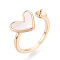 Heart Brass Shell Cuff Ring Settings, for Half Drilled Beads, Cadmium Free & Nickel Free & Lead Free, Real 18K Gold Plated, Pin: 1~1.2mm, 9.1mm, Inner Diameter: 16mm