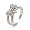 Brass Micro Pave Cubic Zirconia Open Cuff Ring, Bowknot, Platinum, Inner Diameter: 19mm