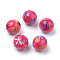 Opaque Flower Printed Acrylic Beads, Round with Flower Pattern, Deep Pink, 10x9.5mm, Hole: 2mm