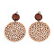 Flat Round Leather Pendants, with Wood & Iron Ring, Red Copper, PeachPuff, 62~64x41x2mm, Hole: 5mm