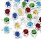 Glass Links Connectors, with Eco-Friendly Alloy Findings, Cadmium Free & Nickel Free & Lead Free, Faceted, Flower, Silver, Mixed Color, 17x13x4mm, Hole: 1.6mm
