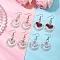 4 Pairs Brass & Glass & 304 Stainless Steel Dangle Earrings, Flat Round, Mixed Color, 55.5x30mm