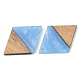 不透明な樹脂とクルミ材のペンダント  菱形  コーンフラワーブルー  34x24x3mm  穴：2mm RESI-S389-012A-C01-2