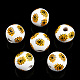 スプレープリントウッドビーズ  印刷されたビーズ  花の丸  ゴールド  15~16x14~15mm  穴：3~4mm WOOD-N015-02-2