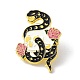 Змея с цветком черная арт крутая эмалевая булавка JEWB-P008-A02-1