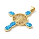 Rack Plating Brass Micro Pave Cubic Zirconia with Synthetic Opal Pendants KK-D088-32G-3