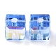 透明なガラスビーズを電気  多面カットキューブ  虹メッキ  ドジャーブルー  6x6x6mm  穴：1.8mm EGLA-B003-01A-01-2