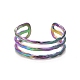Ионное покрытие (ip) цвет радуги 304 тройная линия из нержавеющей стали открытое манжетное кольцо для женщин RJEW-C025-12M-2