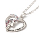 Coeur strass coloré avec collier pandant licorne avec chaînes forçat NJEW-K246-01P-2