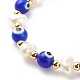 Malocchio di lampwork e perle di plastica e braccialetto elasticizzato in ottone da donna BJEW-JB08386-03-4