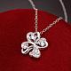 Silver Plated Brass Cubic Zirconia Clover Pendant Necklaces NJEW-BB05135-C-3