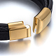 レザーコード多連ブレスレット  304のステンレス鋼マグネットクラスプ付き  ゴールドカラー  ブラック  8-1/2インチ（21.5cm）  11.5mm BJEW-E352-38B-G-3