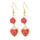 3 paires de breloques en alliage d'émail rouge de style 3 et boucles d'oreilles pendantes en perles de rose EJEW-JE05031-03-4