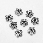 Estilo tibetano de la aleación entrepieza de abalorios, flor, plata antigua, sin plomo, cadmio, níquel, 7x7x2mm, agujero: 1 mm