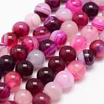 Agata a strisce naturali / fili di perle di agata fasciate, tondo, grado a, tinti e riscaldato, rosa intenso, 6mm, Foro: 1 mm, circa 62~63pcs/filo, 14.5 pollice
