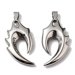 Colgantes de acero inoxidable 304, camaleón / ala / dientes de lobo de fuego, plata antigua, 46x25x7.5mm, agujero: 4x11 mm