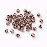 Tibetan Style Spacer Beads, Lead Free & Nickel Free & Cadmium Free, Bicone, Red Copper Color, 4x4.5mm, Hole: 1mm