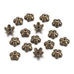 Tibetischen Stil Zink-Legierung Perlenkappen, Bleifrei, Cadmiumfrei und Nickel frei, Blume, Antik Bronze Farbe, 6.5x3 mm, Bohrung: 1 mm