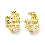 Серьги-каффы из латуни с бусинами из искусственного жемчуга ABS EJEW-D088-17G