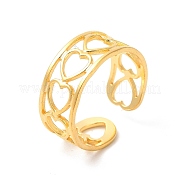 Ионное покрытие (ip) 304 кольцо из нержавеющей стали с полым сердцем и открытой манжетой для женщин RJEW-E063-19G