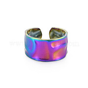 Rainbow Color 304 Stainless Steel Hammered Cuff Ring RJEW-N038-045M