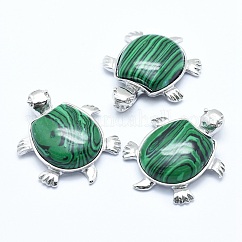 Colgante de malaquita sintética, fornituras de aleación, tortuga, Platino, 38x30.5x8.2mm, agujero: 3x4.5 mm