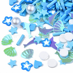 Miscela di granella di argilla polimerica fatta a mano, cabochon in pasta sintetica, per nail art e decorazioni in resina, con perline in plastica e plastica imitazione di perle, forme misto, verde mare medio, 2~12x1.5~8x0.5~6mm