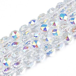 Placcare trasparente perle di vetro fili, ab colore placcato, sfaccettato, tondo, chiaro ab, 10x10x9.5mm, Foro: 1.5 mm, circa 58~60pcs/filo, 21.65~22.44 pollice (55~57 cm)