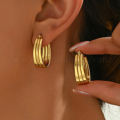 Boucles d'oreilles créoles triple C en acier inoxydable, or, 27x9mm