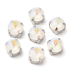 Mokka fluoreszierend (mi), flach, rund, zum Aufnähen mit Strassen, Multi-Strang-Verbinder, mit Messingstiften, Bekleidungszubehör, Kristall, 9x6.5 mm, Bohrung: 1 mm