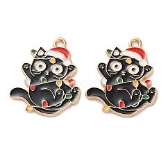 Noël alliage thème pendentifs émail, or clair, charme de chat, chapeau, 25x20.5x1.5mm, Trou: 1.5mm