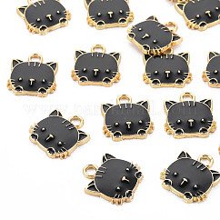 Экологически чистые подвески из цинкового сплава, с эмалью, форма кошки, без кадмия, без никеля и без свинца, золотые, чёрные, 15x13x3 мм, отверстие : 2 мм