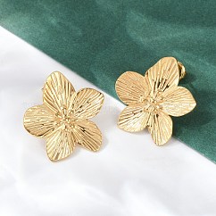 Ohrstecker aus Ionenplattierung (IP) 304 Edelstahl, Blume, echtes 14k vergoldet, 25x25 mm